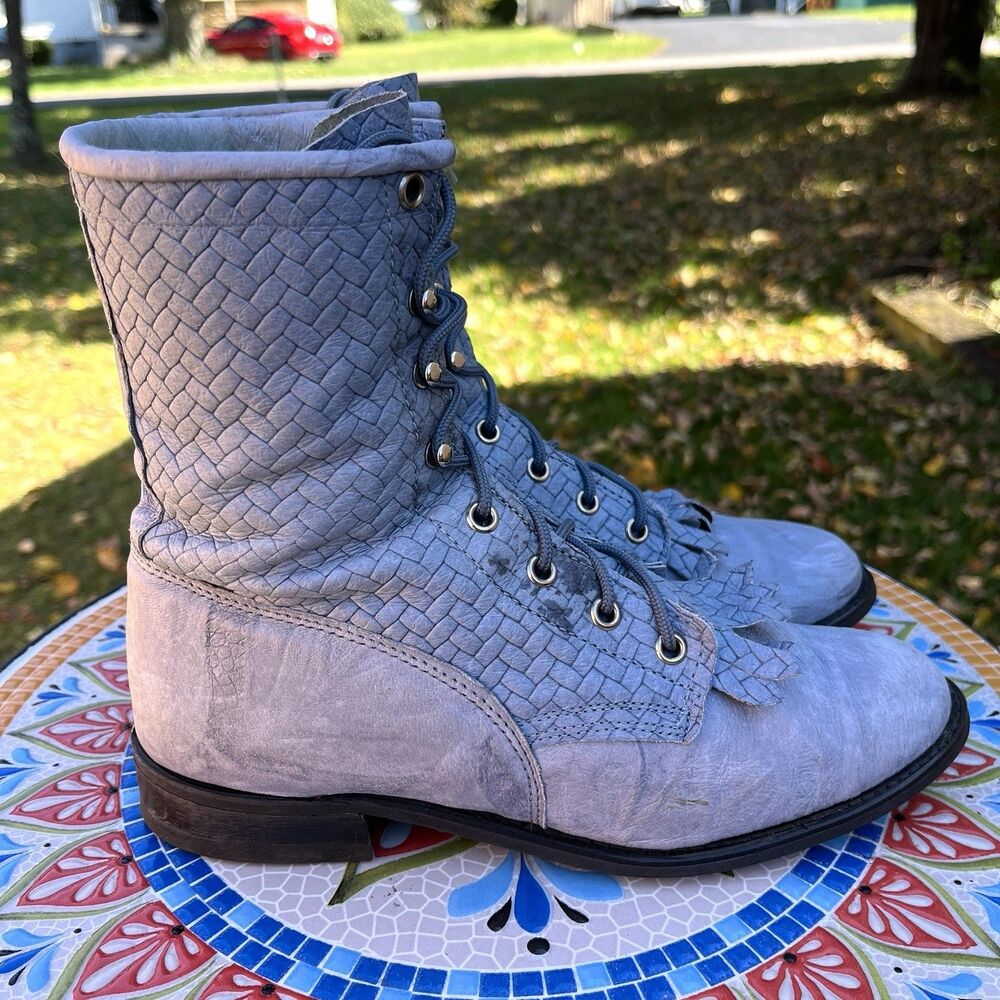 Vintage Capezio Kiltie Lace-Up Boots Women’s 8 Narrow USA Made 1442 Blue-Gray - Picture 3 of 9